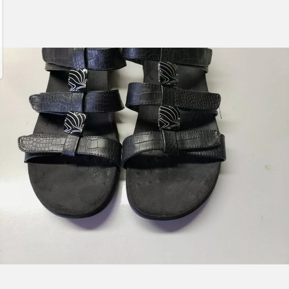 Vionic Sandals Size 10 Women's Amber Adjustable Orthaheel Black Comfort Shoes - Picture 3 of 9